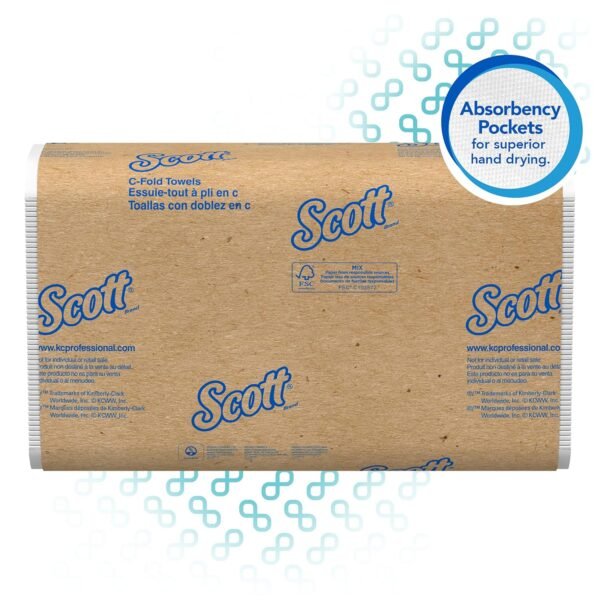 Scott® Essential C-Fold Paper Towels (01510), with Fast-Drying Absorbency Pockets™, White, (12 Packs/Case, 200 Sheets/Pack, 2,400 Sheets/Case) - Image 3