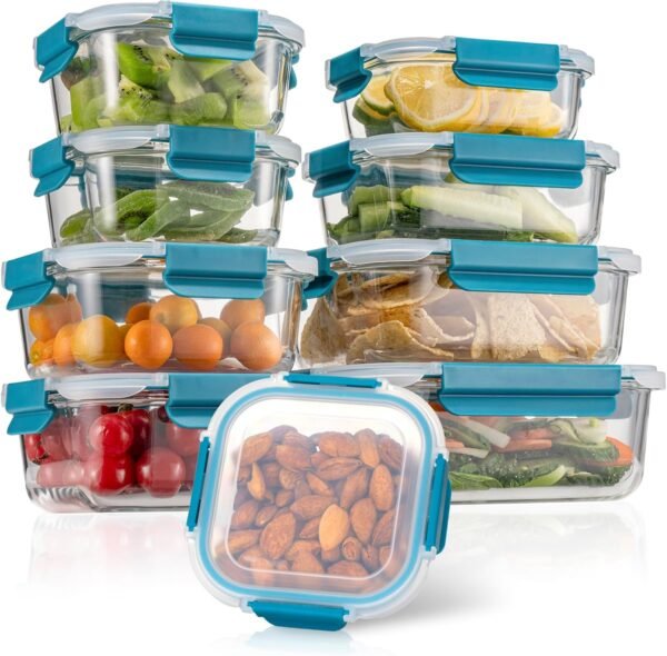 Glass Food Storage Containers with Airtight Lids-Glass Meal Prep Containers/Bento Box/Microwave Freezer Dishwasher Safe-Glass Lunch Box for Kitchen,Stackable,Large Capacity, BPA Free - Image 5