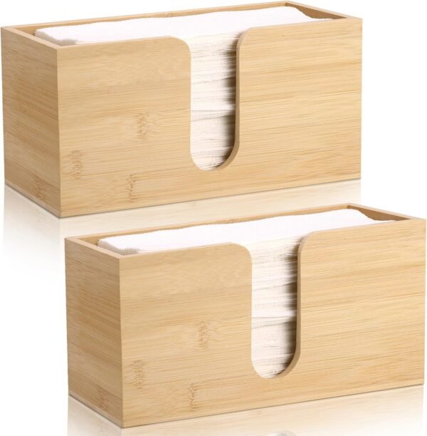 2Pack Bamboo Countertop Paper Towel Dispenser, Folded Paper Towel Dispenser Clear Trifold Napkin Holder, Suitable for Z-fold, C-fold or MultiFold Trifold Paper Towels for Bathroom Toilet and Kitchen
