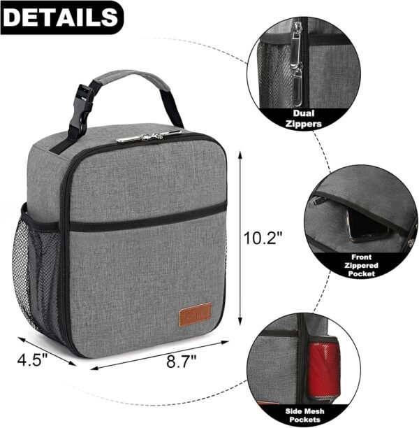 Femuar Lunch Box for Men Women Adults, Small Lunchbox for Work Picnic - Reusable Lunch bag Portable Lunch tote, Grey - Image 2