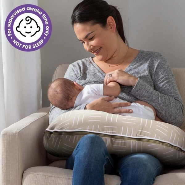 Boppy Nursing Pillow Organic Original Support, Sand Criss Cross, Ergonomic Nursing Essentials for Bottle and Breastfeeding, Firm Hypoallergenic Fiber Fill with 100% Organic Cotton Nursing Pillow Cover - Image 3