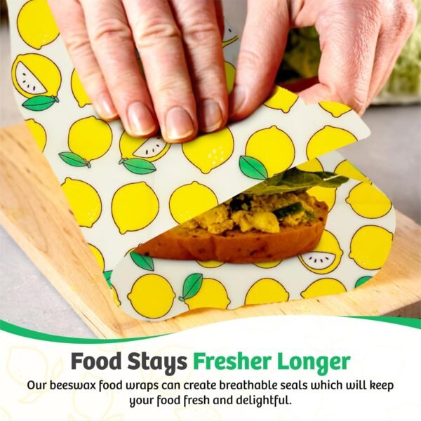 Beeswax Wraps for Food - Pack of 3 Food Wraps (S, M, L) with Green Versatile Mat | Biodegradable Bees Wax Wraps Reusable and Washable | Eco-Friendly & Plastic-Free Food Storage Beeswax Paper - Image 6