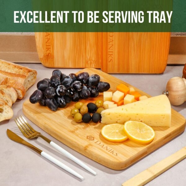 Daniks 100% Organic Bamboo Cutting Board Set of 3 for Kitchen | Heavy Duty Wood Chopping Board | Extra-Thick Cutting Board for Serving, Meat and Veggies (S, M, L) - Image 7