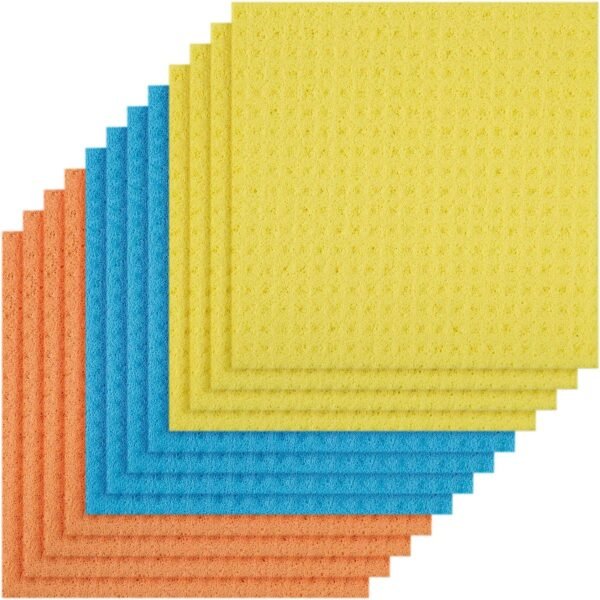 Magic Clean Cellulose Sponge Cloths 4 Packs of 3 (Total 12 Sponge Cloths) (Yellow, Blue, Orange)