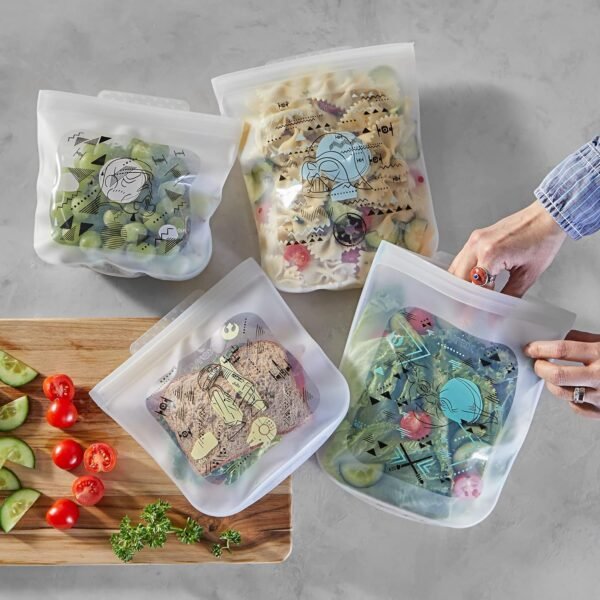 Pyrex Platinum Silicone 4-Pc Storage Set, 2 Reusable Sandwich Bags, 2 Reusable Half-Gallon Freezer Bags, Non-Toxic, BPA-Free, Airtight & Leak-Proof, Microwave, Freezer Safe, Star Wars - Image 2