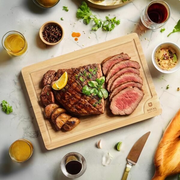 ROYAL CRAFT WOOD Bamboo Cutting Board with Juice Groove - Kitchen Chopping Board for Meat Cheese and Vegetables, Heavy Duty Serving Tray w/Handles (Large,10 x 15") - Image 4
