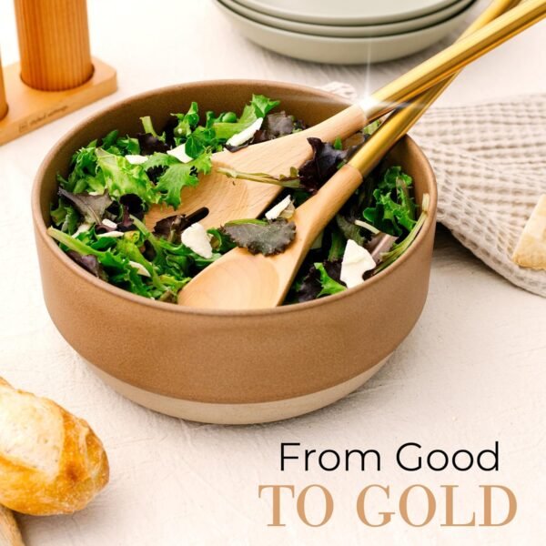 Wooden Utensil Set with Gold Stainless Steel Handles - 6 Piece Wooden Cooking Utensils for Nonstick Cookware - Stylish Wood and Gold Cooking Utensils for Modern Kitchens - Great for Gifting - Image 4