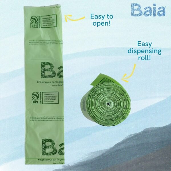 Baia Compostable Food Scrap Bags, ASTM D6400 BPI, 2.6-3 Gallon, Extra Thick 0.79 Mils, Small, Kitchen Waste Trash, Countertop Compost Bin Liners (100 Ct) - Image 2