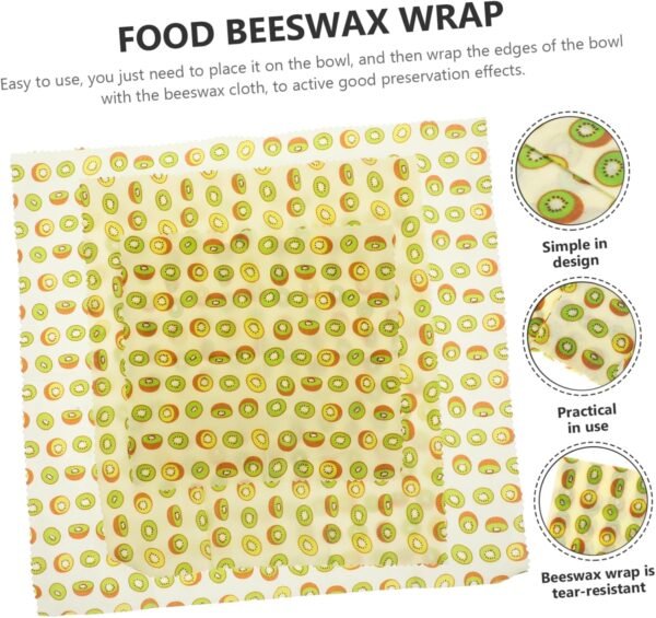 SHOWERORO Reusable Beeswax Wraps 3pcs Beeswax Organic Food Kiwi Fruit Supplies Reusable Food Wraps Food Wrapping Cloth Beeswax Cloth Beeswax Food Wraps Sandwich Cotton - Image 3