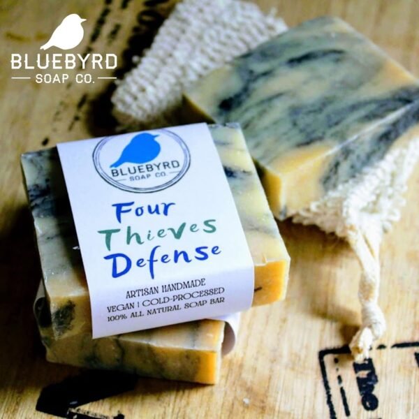 Bluebyrd Soap Co. Defender Thieves Blend Essential Oil Soap Bar 5oz | 100% All Natural Bar Soap Made with Four Thieves Essential Oil Blends | Natural Defense Soap Bar | Cleansing Thieves Defense Body Wash Bars Fragranced with 100% Essential Oils Handmade in USA | Vegan Body Wash Bar for Women & Men (Defender) - Image 6
