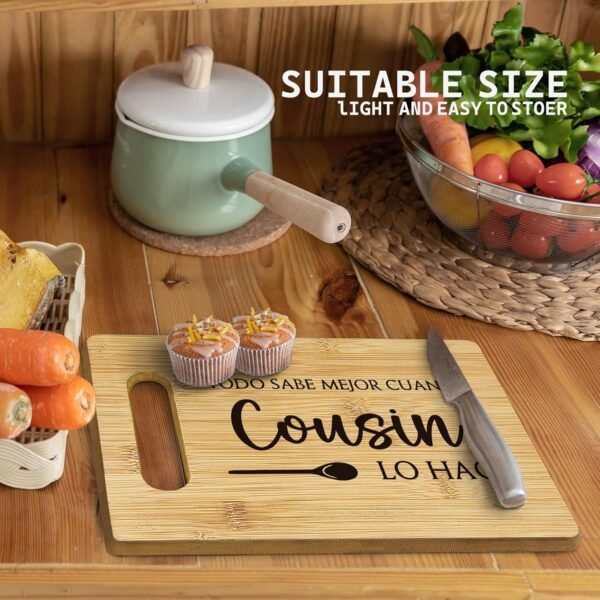 Cousins Gifts Cutting Boards for Kitchen, Cousin Sister Bamboo Cutting Board, Todo Sabe Mejor Cuando Abuelo Lo Hace Spanish Cousin Decorative Cutting Board Gifts for Cousins Female - Image 3