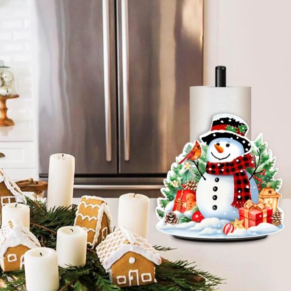 Christmas Paper Towel Holder, Metal Stand Towels Paper Holder for Kitchen, Snowman Countertops Decor, Winter Xmas Decoration for Desktop Farmhouse Rustic Indoor Decor Accessories, Large Stand - Image 2