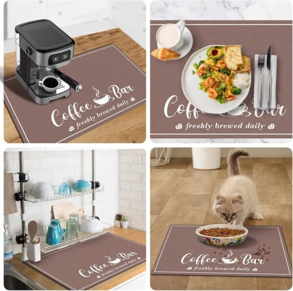 Coffee Mat, Absorbent Dish Drying Mat for Kitchen Counter, Fashion Style Coffee Bar Accessories for Coffee Maker Espresso Machine Dish Rack 16" x 24" Brown - Image 6