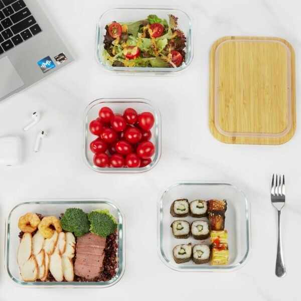 Vtopmart Glass Food Storage Containers with Bamboo Lids, 4 Pack Meal Prep Glass Containers Bento Lunch Box, Safe for Microwave, Oven, Freezer and Dishwasher, BPA Free - Image 5