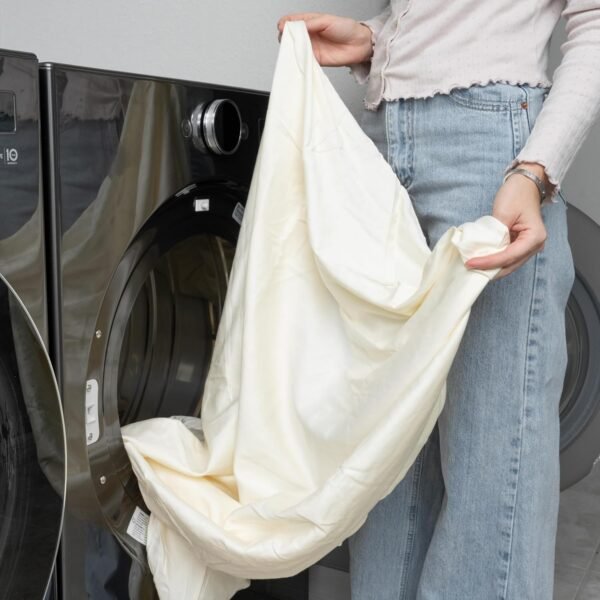 Organic Cotton King Fitted Sheet - Off-White, 100% GOTS Certified Organic Cotton, Breathable, Unbleached, Undyed, All-Natural, Soft, Cooling Sateen Fitted Sheets with Elastic (King - Off White) - Image 5