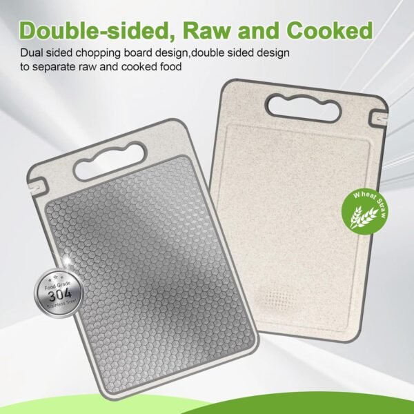 Stainless Steel Cutting Board,Double Sided Meat Chopping Board for Kitchen, Wheat straw pp Large Cutting Board,Scratch-resistant Mesh Design,Dishwasher Safe - Image 8