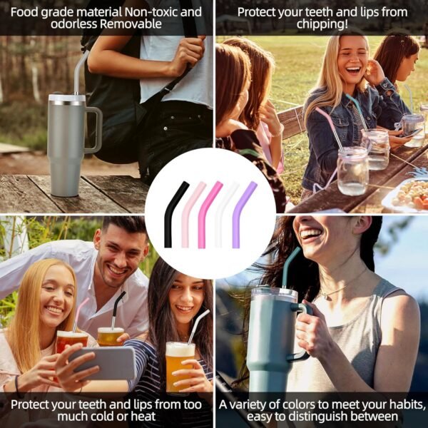 Set of 3 Stainless Steel Straws for 40 Oz Tumbler,For Stanley 40 Oz Tumbler, Reusable Metal Straw with 6 Silicone Tips and 1 Straw Cleaning Brush (Light Pink, Pink, Purple, 40 Straight Straw) - Image 5