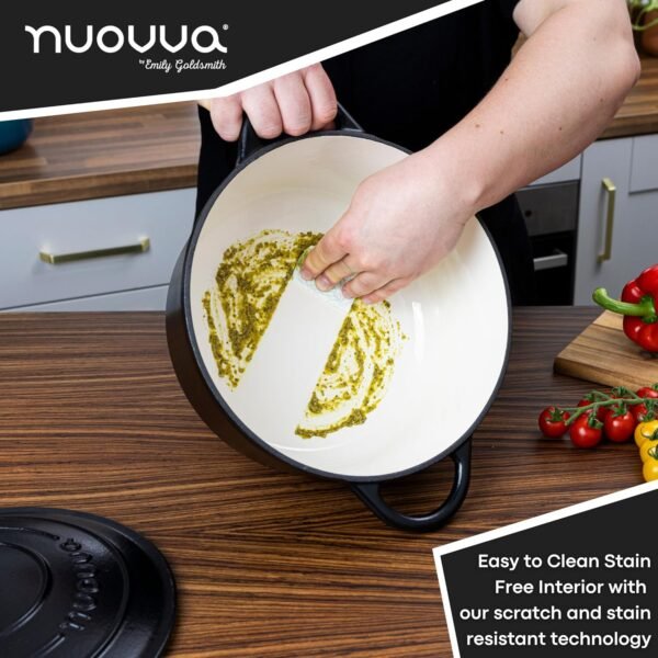Cast Iron Dutch Oven with Lid – Non-Stick Ovenproof Enamelled Casserole Pot, Oven Safe up to 500° F – Sturdy Dutch Oven Cookware – Black, 6.4-Quart, 28cm – by Nuovva - Image 6