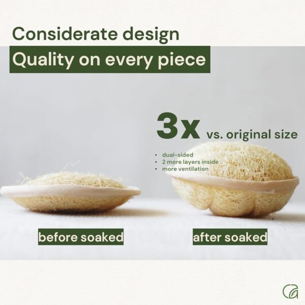 Chill Ah Green Glow All Natural Exfoliator Dual Sided Loofah Bath Sponge Set – 100% Plant-Based, dye-Free, Biodegradable, Scratch-Free, Handcrafted in Vietnam (2-Pack) - Image 6