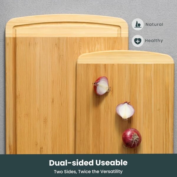 Hiware 3-Piece Extra Large Wooden Cutting Boards For Kitchen, Bamboo Cutting Board with Holder, Wood Cutting Board Set, Heavy Duty Chopping Board for Meat, Serving Tray Set- Two Tone - Image 7
