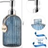 16 OZ Soap Dispenser，Tempered Glass Clear Vertical Stripe with 304 Rust Proof Stainless Steel Pump Refillable Liquid Hand Soap Dispenser，for Bathroom, Kitchen, Dish Soap，Lotion (Blue Grey) - Image 2