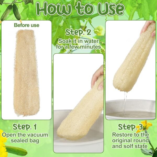 11.8 inches Natural Loofah Sponges Pack of 6, for Kitchen Dishes Body Scrubber - Image 4