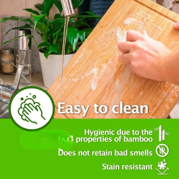 Bamboo Cutting Boards for Kitchen, Set of 3 with Juice Slot and Non-Slip Corners, Double-Sided Wooden Chopping Board for Meat, Fruits, Vegetables and Cheese - Image 7
