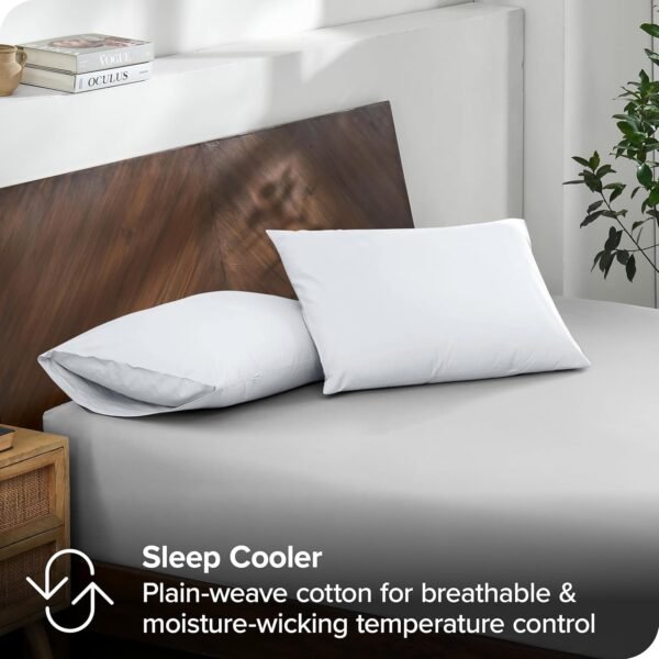Bare Home 100% Organic Cotton King Pillowcase Set - Crisp Percale Weave - White Pillowcases 2 Pack - Lightweight & Breathable (King Pillowcase Set of 2, White) - Image 2