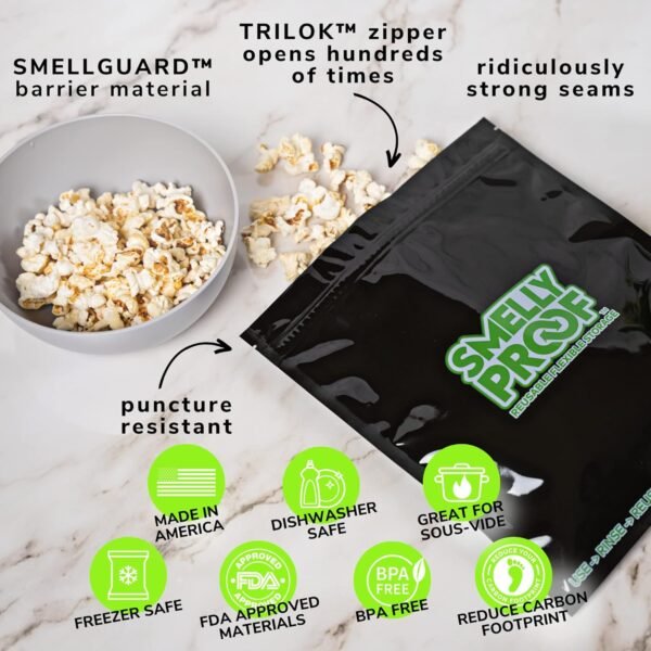 10pk 4-MIL Thick HEAVY DUTY Smelly Proof Reusable Bags Black, Reusable Food Storage Bags, Washable Ziplock Bags, US-Made, BPA Free, No PEVA, Non-Silicone, 10 x Reusable Freezer Bags, Quart 8.5" x 10" - Image 4