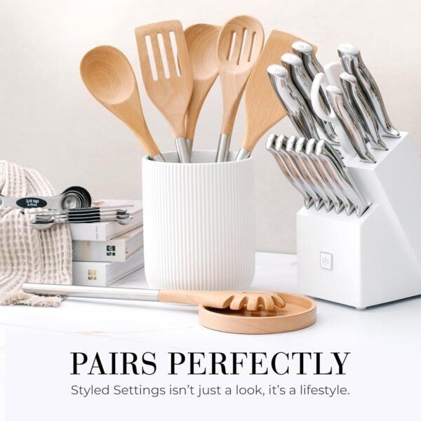 STYLED SETTINGS Wood Cooking Utensils Set with Stainless Steel Handles – 6-PC Durable Wooden Utensils for Cooking, Serving, & Mixing – Kitchen Utensils Set for Nonstick Cookware, Great for Gifting - Image 6