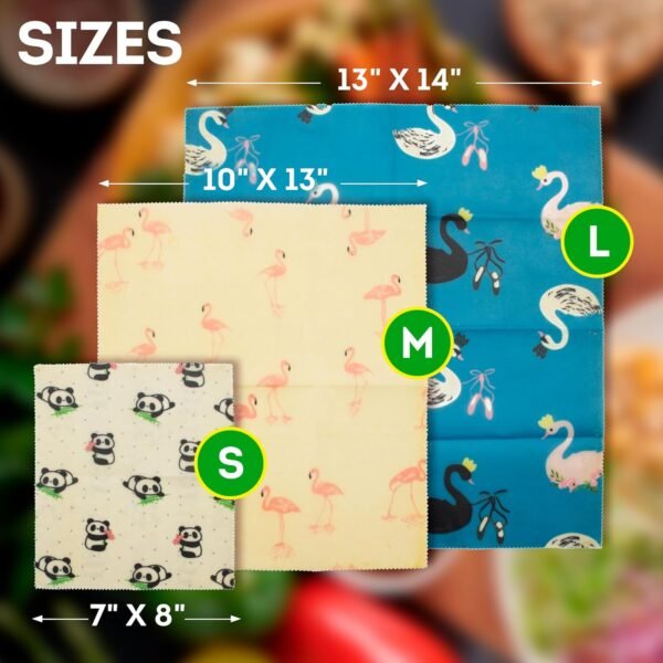 Reusable Beeswax Wrap S, M, L. Pack of 3 Beeswax Food Wraps with Animal Print. Washable Reusable Beeswax Food Wrap for Sandwiches, Dough Covering. Organic Beeswax Wraps for Food Reusable - Image 4