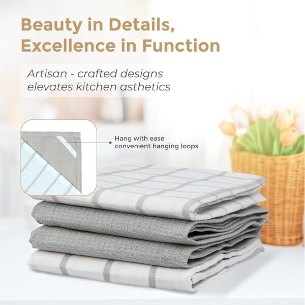 THREAD SPREAD Kitchen Towels Set - Pack of 4 Multiweave Pattern Cotton Dish Towels - 18”x 28” - Kitchen Hand Towels - Absorbent - Dish Towels for Kitchen - Quick Drying Kitchen Towels - Grey - Image 7