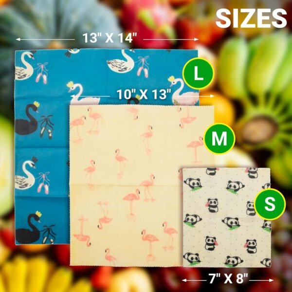 EZGOODZ Reusable Beeswax Food Wraps S, M, L. Pack of 3 Organic Reusable Beeswax Wrap with Animal Print. Washable Bee Wax Paper Food Wrap for Sandwiches, Bowls. Sturdy Beeswax Wraps for Food Reusable - Image 4