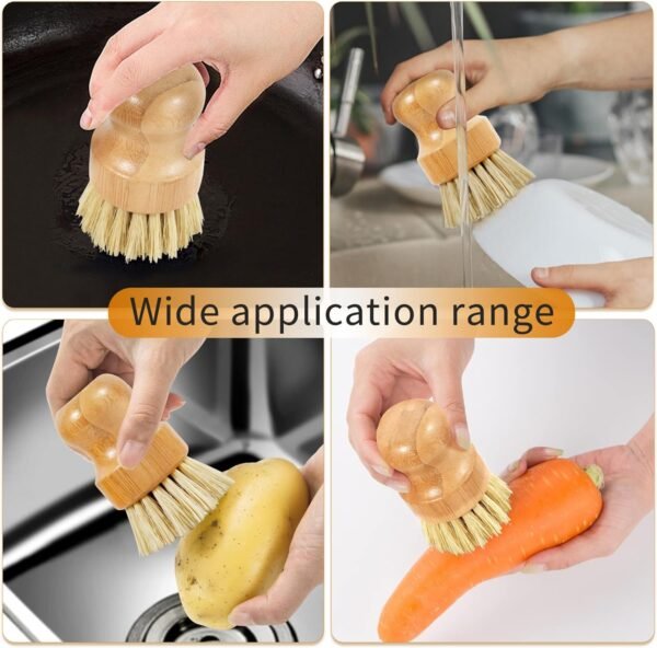 Kitchen Scrub Brush Built-in Scraper, Bamboo Dish Brush, Kitchen Cleaning Brush Cleaning Pans, Platesand More 3 Pack - Image 5
