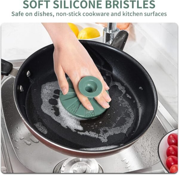 Silicone Sponge, BEAUTAIL Non-Scratch Scrub Sponges, for Washing Dishes and Cleaning Kitchen, Long Lasting and Reusable Dishwashing Scrubber, Suction Up Hang Designed, 2 Pack, Black+Olive Green - Image 3
