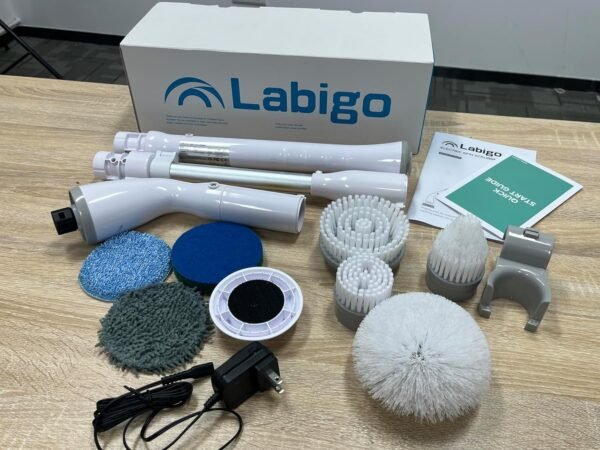 LABIGO Electric Spin Scrubber LA1 Pro, Cordless Spin Scrubber with 7 Replaceable Brush Heads and Adjustable Extension Handle, Power Cleaning Brush for Bathroom Floor Tile (White) - Image 9