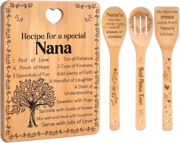 Nana Gifts - "Recipe for a Special Nana" Gifts for Nana Cutting Board Set, Bamboo-Made Engraved Utensil Set Nana Birthday Gifts, Birthday/Christmas Gifts for Nana from Grandkids