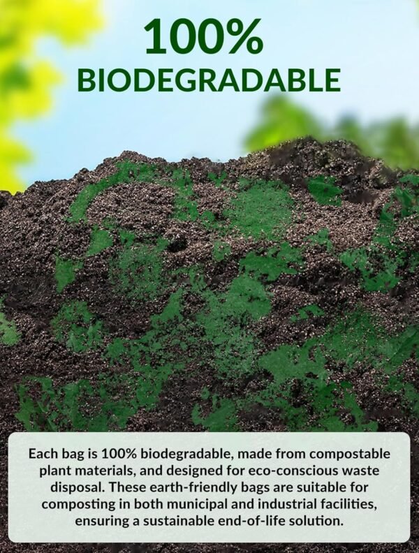400 Count 100% Biodegradable & Compostable Trash Bags - 13-16 Gallon, 15 Microns, 24x24 Inches, Green Eco-Friendly - Image 6