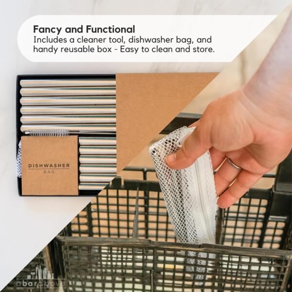 A Bar Above Stainless Steel Straws for Frozen Drinks & Boba Tea – 6 Short & 6 Long Metal Straws Reusable Set w/Straw Cleaner Brush – Reusable Straws for Drinking & Stirring – Cocktail Straws - Image 6