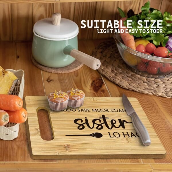 Sister Cutting Boards for Kitchen, Sister Gifts Bamboo Cutting Board, Todo Sabe Mejor Cuando Sister Lo Hace Decorative Cutting Board, Sister Gifts for Christmas, Sister Gifts from Sister - Image 3