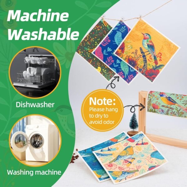 6 Pack Swedish Dishcloths for Kitchen, Absorbent & Quick Drying Sponge Cleaning Cloths Set, Reusable Decorative Tea Towel, Biodegradable No Fading No Odor Bar Hand Towel (2 Clips - Image 6