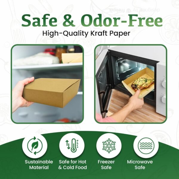 Holotap 50Pcs 65Oz Take Out Food Containers, Disposable Kraft Paper Meal Prep Boxes, Microwaveable and Grease Resistant To Go Containers with Lids for Restaurant Kitchen and Party - Image 3