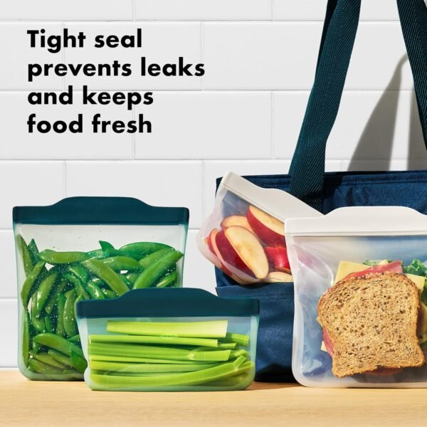 OXO Good Grips Silicone Reusable Bags – 4 Piece Lunch Set - Oat/Lagoon - Image 2