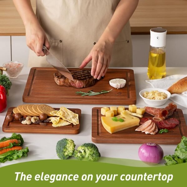 3 Packs Bamboo Cutting Board Set with Non Slip Feet and Over Sink Nice Solid Thick Wood Juice Groove Chopping Board Extra Large Big Small Best Hardwood Kitchen Counter Organic Vegetable Meat BBQ Kit - Image 7