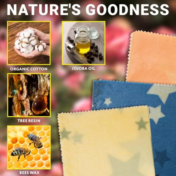 EZGOODZ Beeswax Wraps for Food, S, M, L. Pack of 3 Sustainable Food Storage Containers. Eco Friendly Wax Food Wrap with Stars Print. Washable Reusable Cotton Food Wraps with Honeycomb Pattern - Image 2