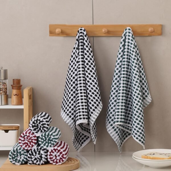 SALAS Dish Towels Cloths Rags Sets for Kitchen Drying Dishes, Cotton Lattice Terry Kitchen Towels, Highly Absorbent Kitchen Rags with Hanging Loop, 16‘’ x 25‘’, 6 Packs - Image 6
