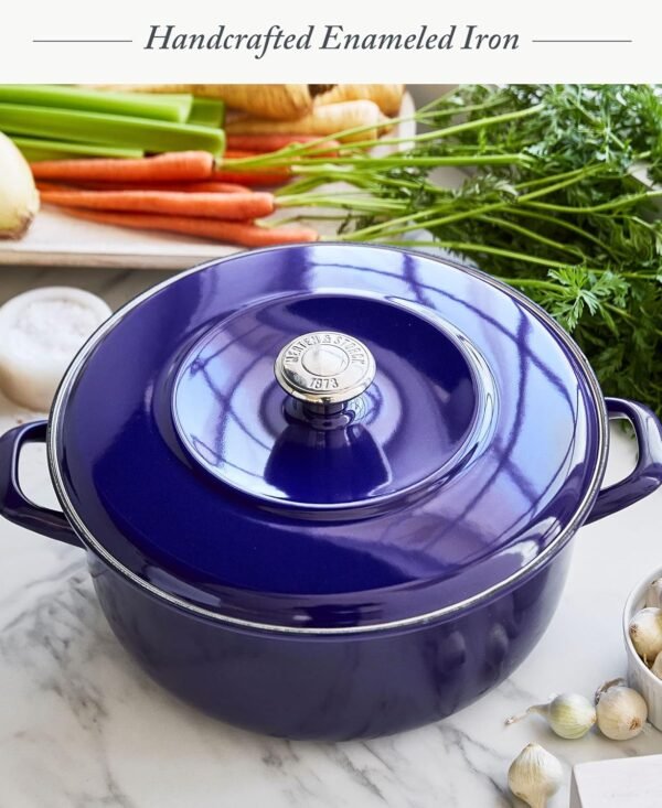 Merten & Storck European Crafted Enameled Iron, Round 7QT Dutch Oven Casserole with Lid, Cobalt Blue - Image 2