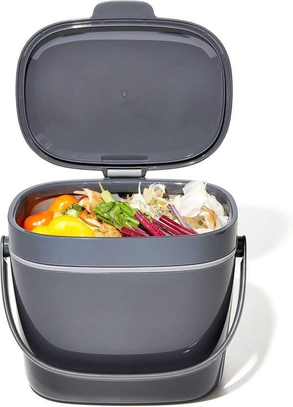 OXO Good Grips EASY-CLEAN COMPOST BIN - CHARCOAL - 1.75 GAL/6.62 L, Plastic, 8.3"L x 10.15"W x 12"H - Image 11
