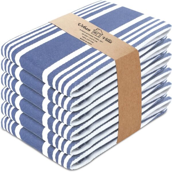 Urban Villa Kitchen Towels (20x30 Inches 6 Pack) Extra Large Premium Dish Towels for Kitchen Blue & White Dish Cloths Highly Absorbent 100% Cotton Kitchen Hand Towels with Hanging Loop Tea Towels - Image 7