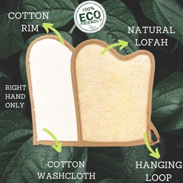 2 Exfoliating Body Scrubber Loofah Mittens Bath Sponge, All-Natural Egyptian Bath & Shower Exfoliating washcloth - Loofa Natural Sponge for Face, Back & Body, Eco Friendly and Biodegradable Loufa - Image 2